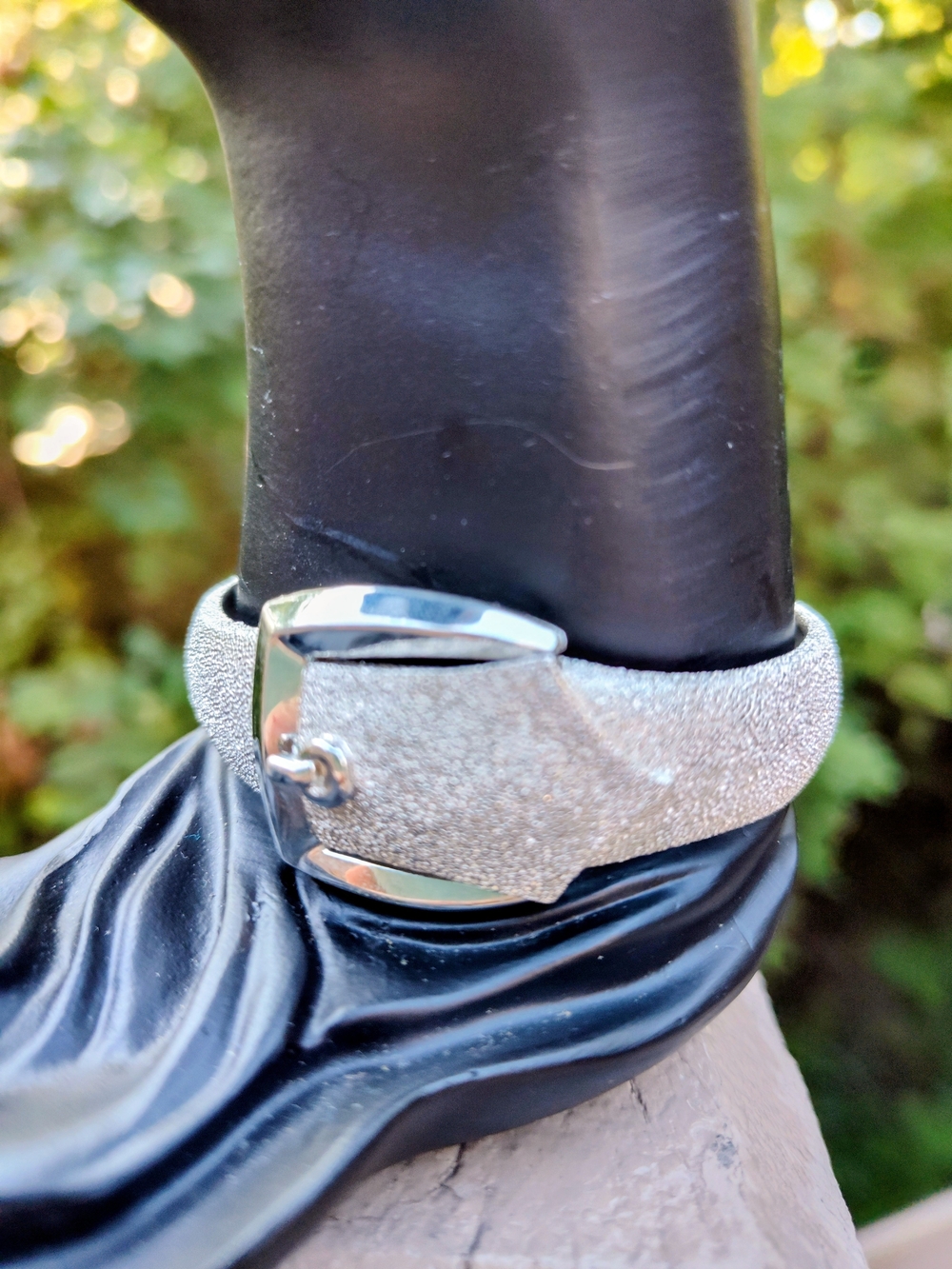 Trifari Textured Frosted Silver-Tone Buckle Hinge Bracelet
